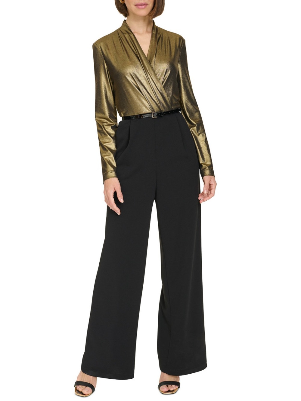 Tommy Hilfiger Women's Shimmer Belted
Wide-Leg Jumpsuit
Sz 8 Color Black/Gold